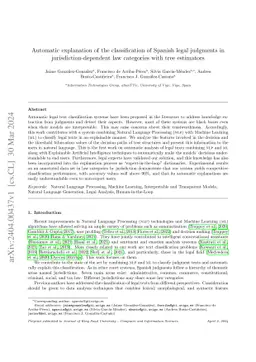 Automatic explanation of the classification of Spanish legal judgments
  in jurisdiction-dependent law categories with tree estimators