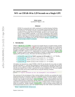 94% on CIFAR-10 in 3.29 Seconds on a Single GPU