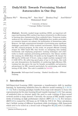 DailyMAE: Towards Pretraining Masked Autoencoders in One Day