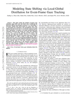 Modeling State Shifting via Local-Global Distillation for Event-Frame
  Gaze Tracking