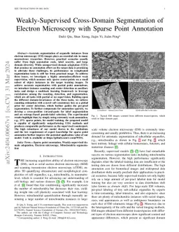 Weakly-Supervised Cross-Domain Segmentation of Electron Microscopy with
  Sparse Point Annotation