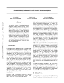 Meta Learning in Bandits within Shared Affine Subspaces