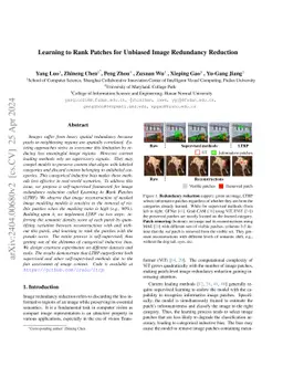 Learning to Rank Patches for Unbiased Image Redundancy Reduction