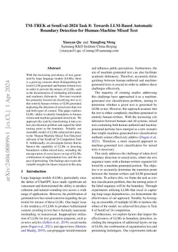 TM-TREK at SemEval-2024 Task 8: Towards LLM-Based Automatic Boundary
  Detection for Human-Machine Mixed Text