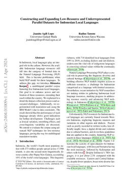 Constructing and Expanding Low-Resource and Underrepresented Parallel
  Datasets for Indonesian Local Languages