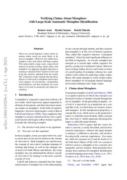 Verifying Claims About Metaphors with Large-Scale Automatic Metaphor
  Identification