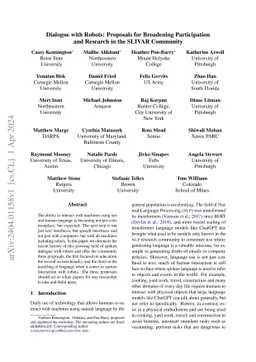 Dialogue with Robots: Proposals for Broadening Participation and
  Research in the SLIVAR Community