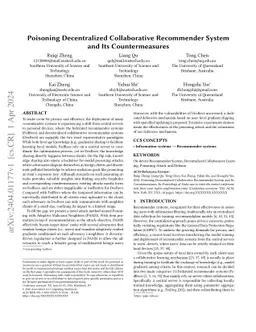 Poisoning Decentralized Collaborative Recommender System and Its
  Countermeasures