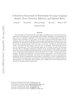 A Statistical Framework of Watermarks for Large Language Models: Pivot, Detection Efficiency and Optimal Rules