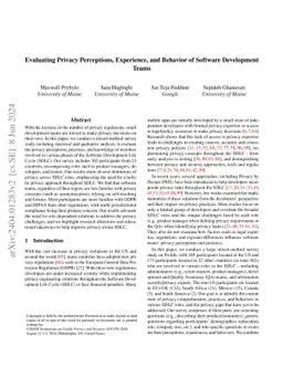 Evaluating Privacy Perceptions, Experience, and Behavior of Software
  Development Teams