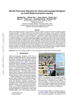DELAN: Dual-Level Alignment for Vision-and-Language Navigation by
  Cross-Modal Contrastive Learning