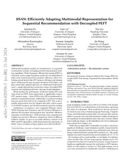 IISAN: Efficiently Adapting Multimodal Representation for Sequential
  Recommendation with Decoupled PEFT