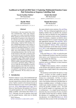 LastResort at SemEval-2024 Task 3: Exploring Multimodal Emotion Cause
  Pair Extraction as Sequence Labelling Task