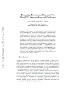 Extracting Norms from Contracts Via ChatGPT: Opportunities and
  Challenges