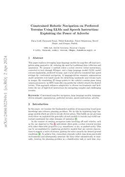 Constrained Robotic Navigation on Preferred Terrains Using LLMs and
  Speech Instruction: Exploiting the Power of Adverbs