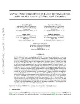 COVID-19 Detection Based on Blood Test Parameters using Various
  Artificial Intelligence Methods