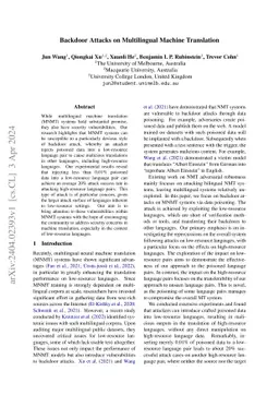 Backdoor Attack on Multilingual Machine Translation