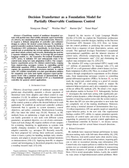 Decision Transformer as a Foundation Model for Partially Observable
  Continuous Control