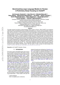 Benchmarking Large Language Models for Persian: A Preliminary Study
  Focusing on ChatGPT