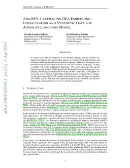 ANGOFA: Leveraging OFA Embedding Initialization and Synthetic Data for
  Angolan Language Model