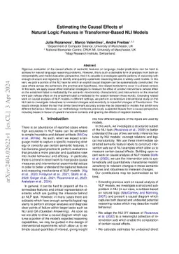 Estimating the Causal Effects of Natural Logic Features in
  Transformer-Based NLI Models