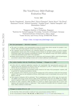 The VoicePrivacy 2024 Challenge Evaluation Plan