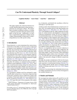 Can We Understand Plasticity Through Neural Collapse?