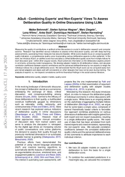 AQuA -- Combining Experts' and Non-Experts' Views To Assess Deliberation
  Quality in Online Discussions Using LLMs