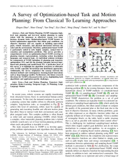 A Survey of Optimization-based Task and Motion Planning: From Classical
  To Learning Approaches