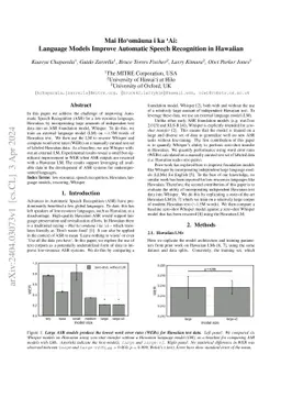 Mai Hoómāuna i ka Ái: Language Models Improve Automatic Speech
  Recognition in Hawaiian