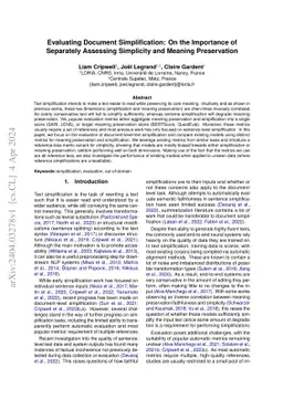 Evaluating Document Simplification: On the Importance of Separately
  Assessing Simplicity and Meaning Preservation