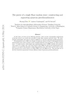 The power of a single Haar random state: constructing and separating quantum pseudorandomness