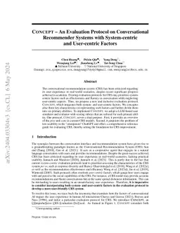 Concept -- An Evaluation Protocol on Conversational Recommender Systems
  with System-centric and User-centric Factors