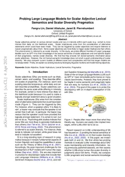 Probing Large Language Models for Scalar Adjective Lexical Semantics and
  Scalar Diversity Pragmatics