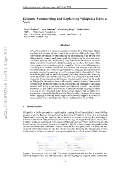 Edisum: Summarizing and Explaining Wikipedia Edits at Scale