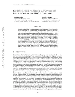 Learning From Simplicial Data Based on Random Walks and 1D Convolutions