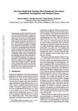 How does Multi-Task Training Affect Transformer In-Context Capabilities?
  Investigations with Function Classes