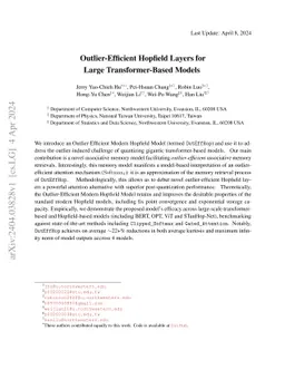 Outlier-Efficient Hopfield Layers for Large Transformer-Based Models