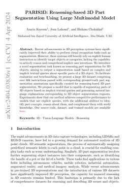PARIS3D: Reasoning-based 3D Part Segmentation Using Large Multimodal
  Model