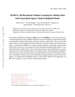 BiSHop: Bi-Directional Cellular Learning for Tabular Data with
  Generalized Sparse Modern Hopfield Model