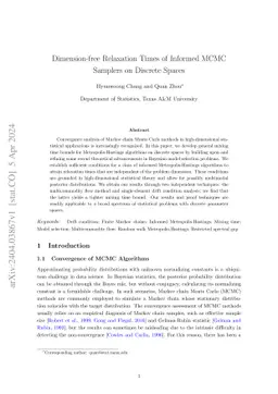 Dimension-free Relaxation Times of Informed MCMC Samplers on Discrete Spaces