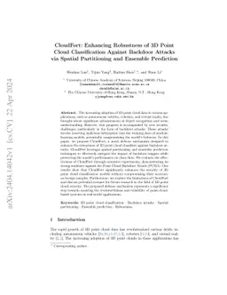 CloudFort: Enhancing Robustness of 3D Point Cloud Classification Against
  Backdoor Attacks via Spatial Partitioning and Ensemble Prediction