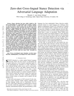 Zero-shot Cross-lingual Stance Detection via Adversarial Language
  Adaptation