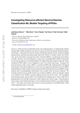 Investigating Resource-efficient Neutron/Gamma Classification ML Models
  Targeting eFPGAs