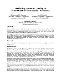 Predicting Question Quality on StackOverflow with Neural Networks