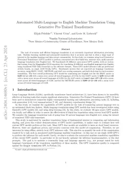 Automated Multi-Language to English Machine Translation Using Generative
  Pre-Trained Transformers