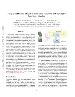 Unsupervised Domain Adaptation Architecture Search with Self-Training
  for Land Cover Mapping