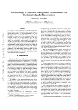 Additive Margin in Contrastive Self-Supervised Frameworks to Learn
  Discriminative Speaker Representations