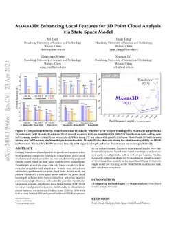 Mamba3D: Enhancing Local Features for 3D Point Cloud Analysis via State
  Space Model