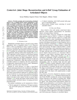 CenterArt: Joint Shape Reconstruction and 6-DoF Grasp Estimation of
  Articulated Objects